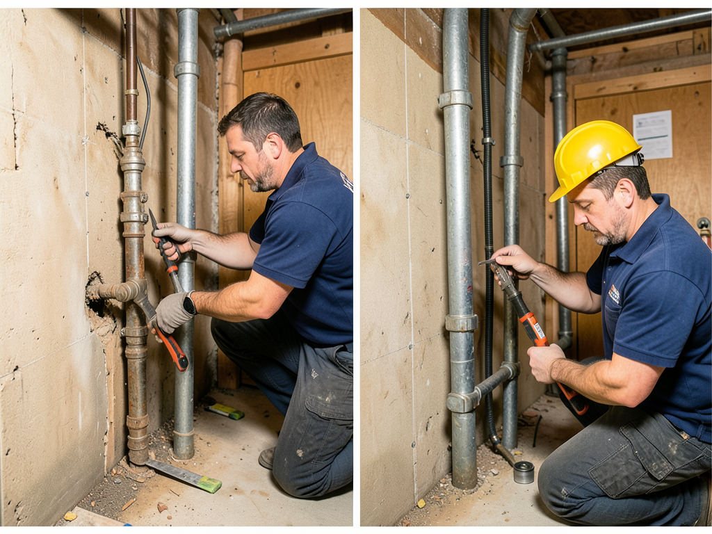 Replacing old galvanized steel pipes in forest gle